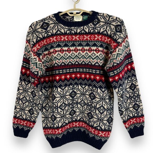GH Bass and Co Sweater Fair Isle Shetland Wool Heavyweight Multicolor Nordic L - Picture 13 of 15